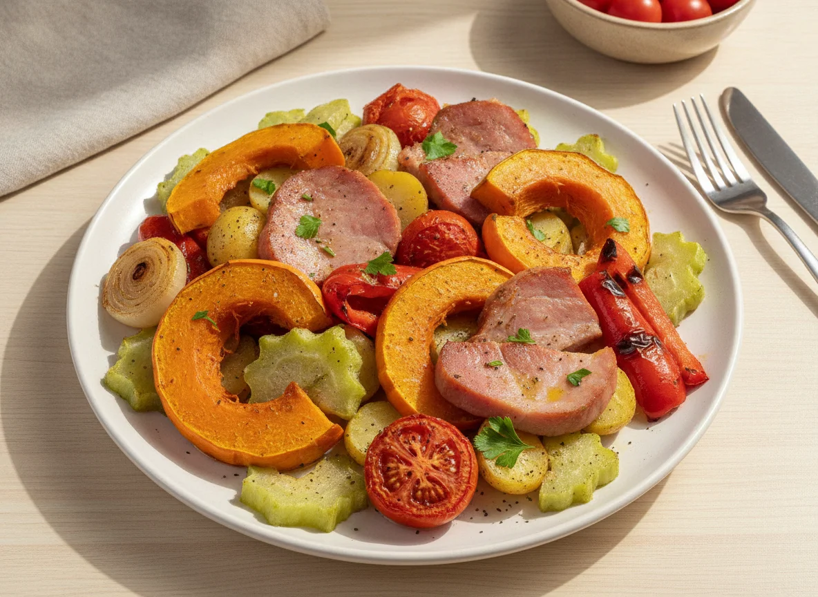 Prato de Legumes Assados com Presunto photo