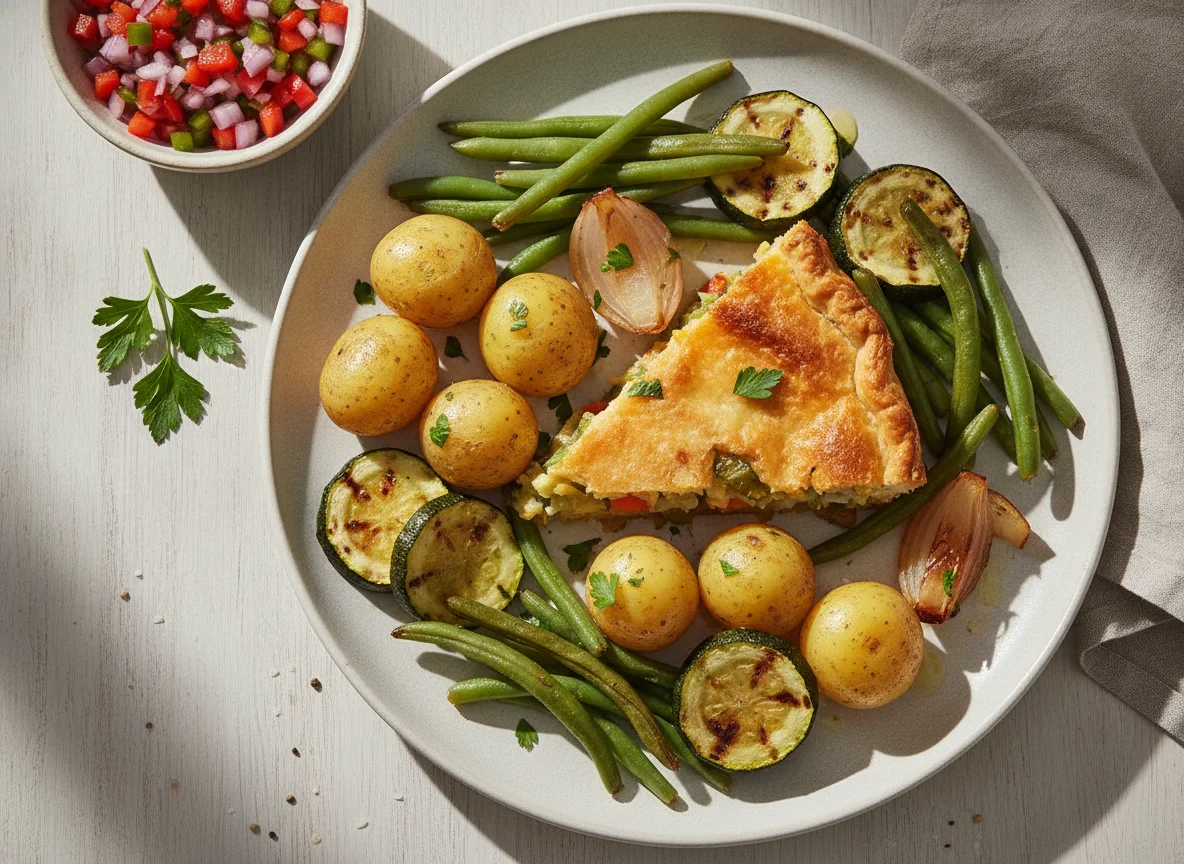 Prato de legumes assados com torta salgada photo