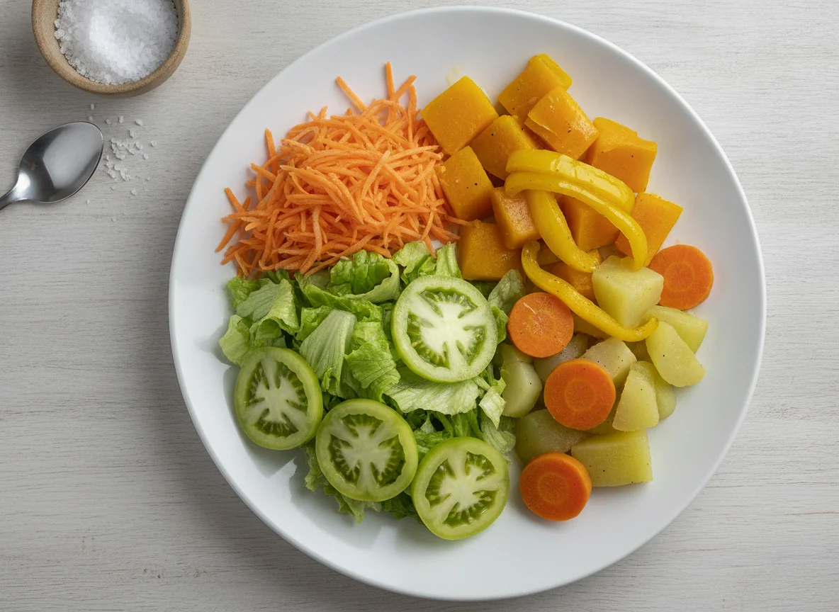 Prato de legumes cozidos com salada fresca photo