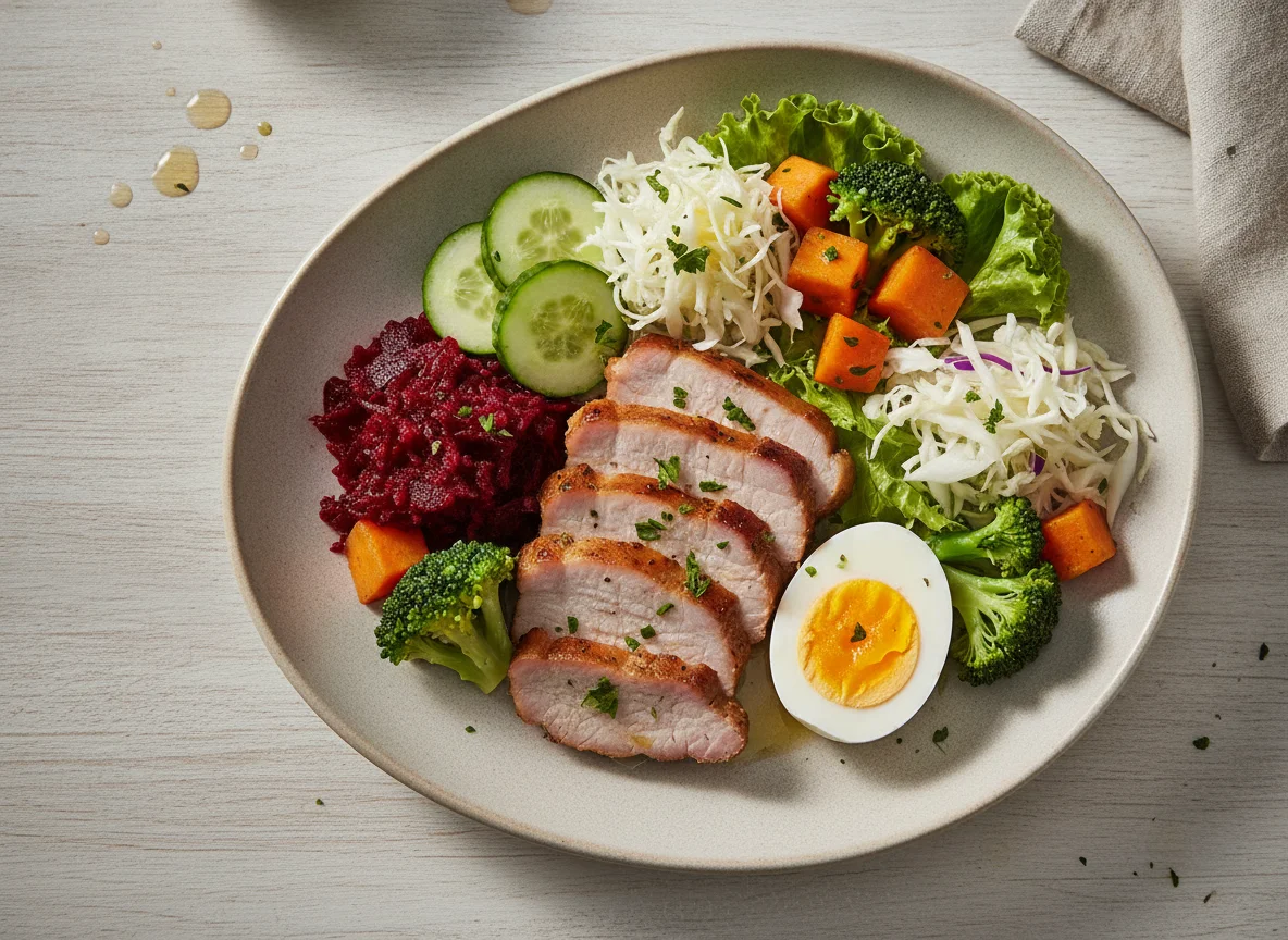 Prato de Lombo Suíno com Salada e Ovo photo