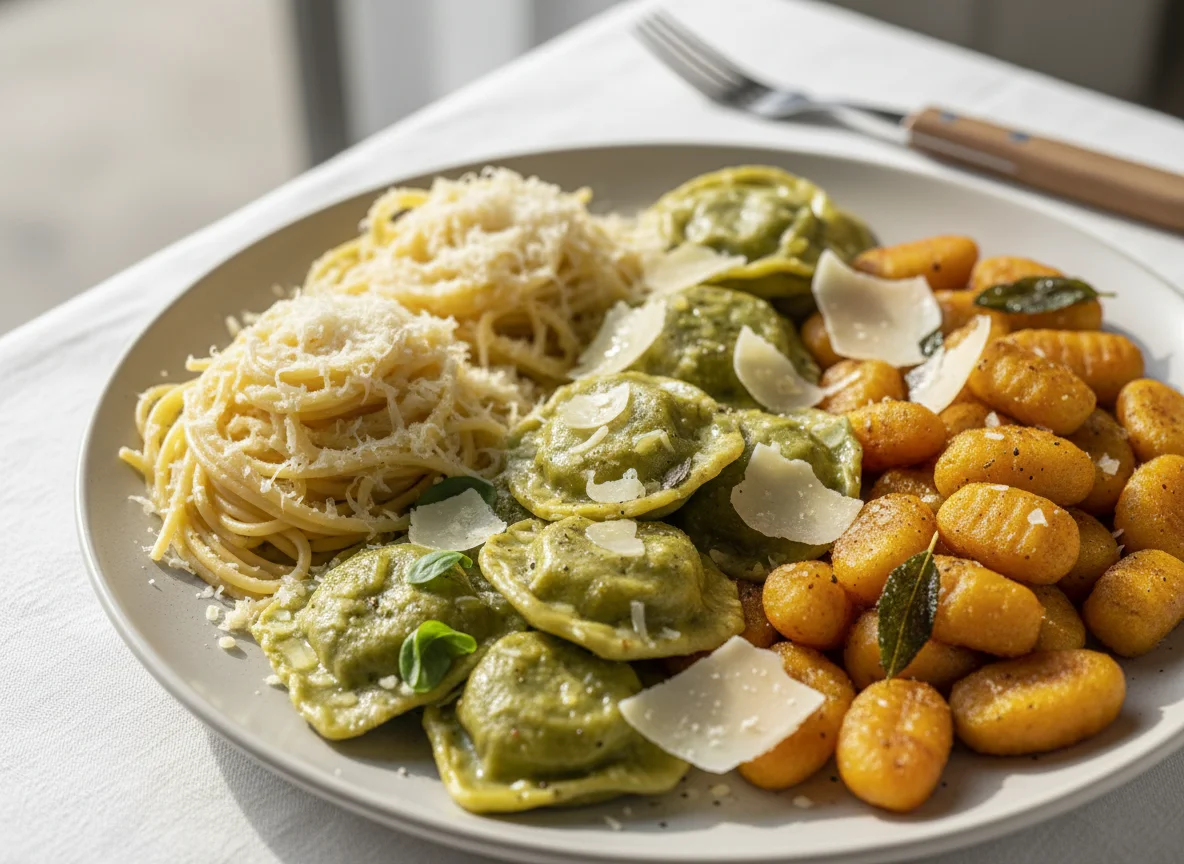 Prato de massas variadas com queijo photo