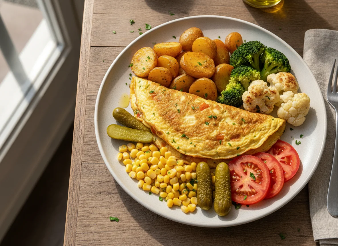 Prato de Omelete com Legumes Assados e Salada photo