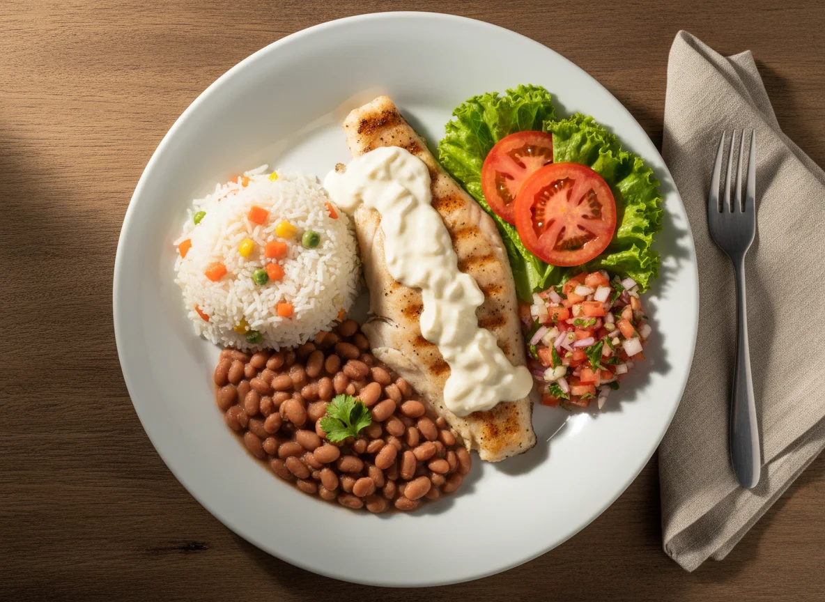 Prato de peixe com acompanhamentos photo