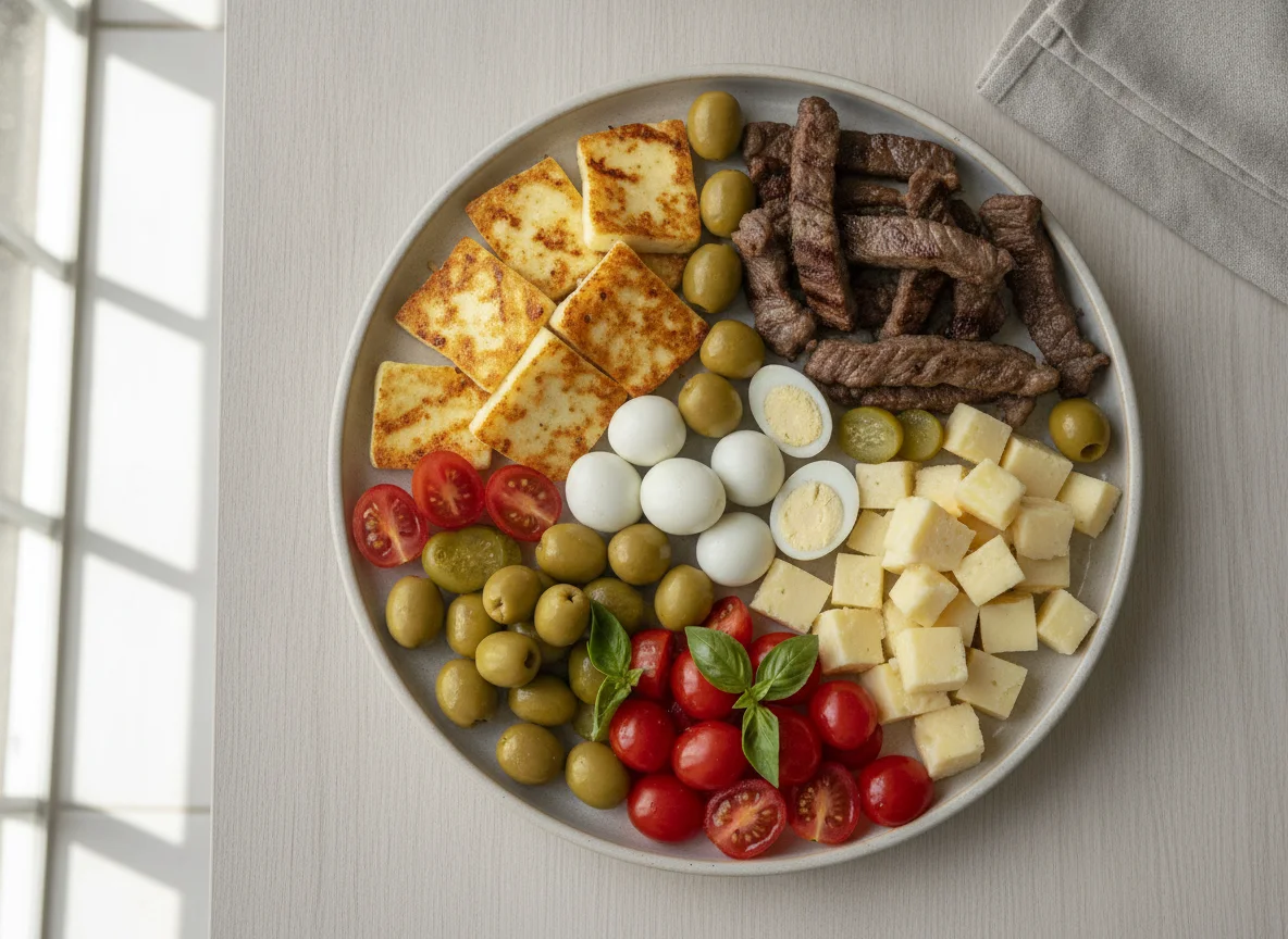 Prato de petiscos com carne e queijo photo