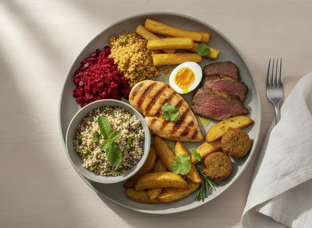 Prato de Proteínas com Salada e Acompanhamentos photo