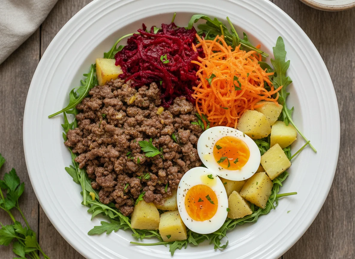 Prato de Salada com Carne Moída e Ovo photo
