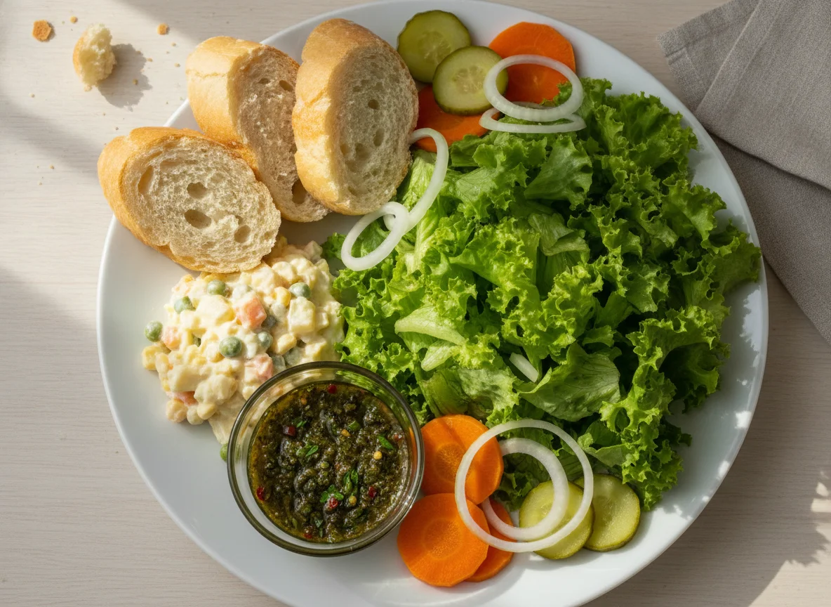 Prato de Salada com Pão Francês e Maionese photo