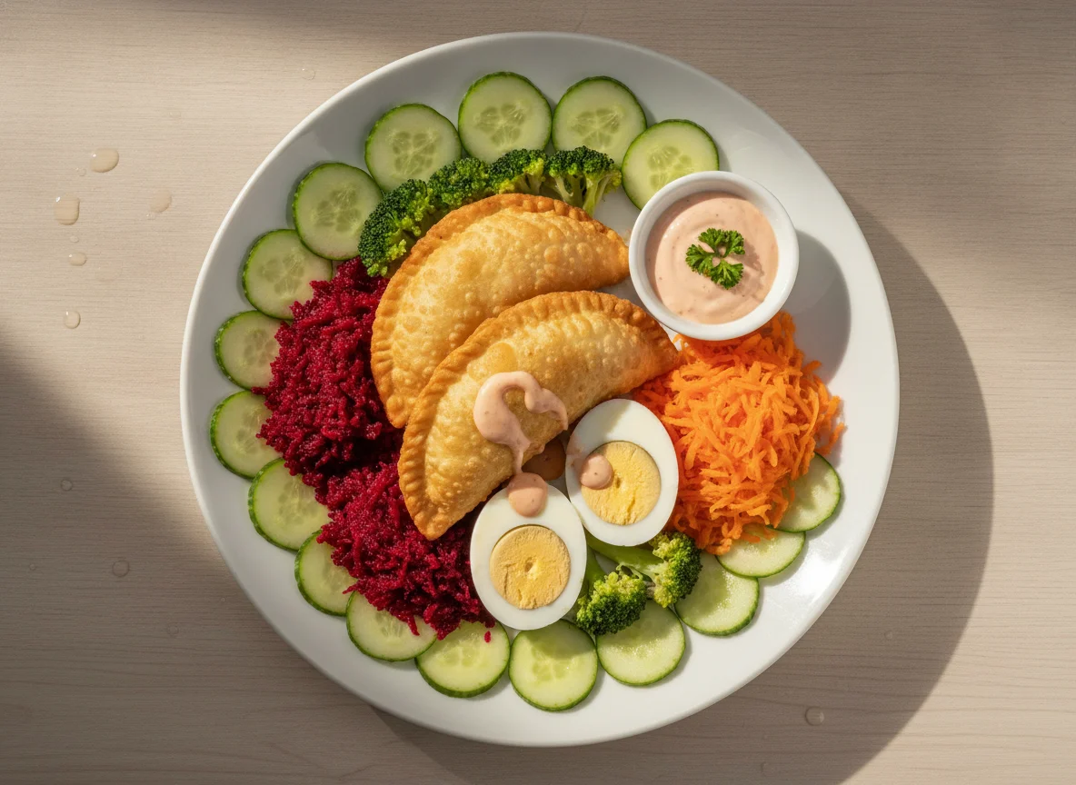 Prato de Salada com Pastel e Ovo photo