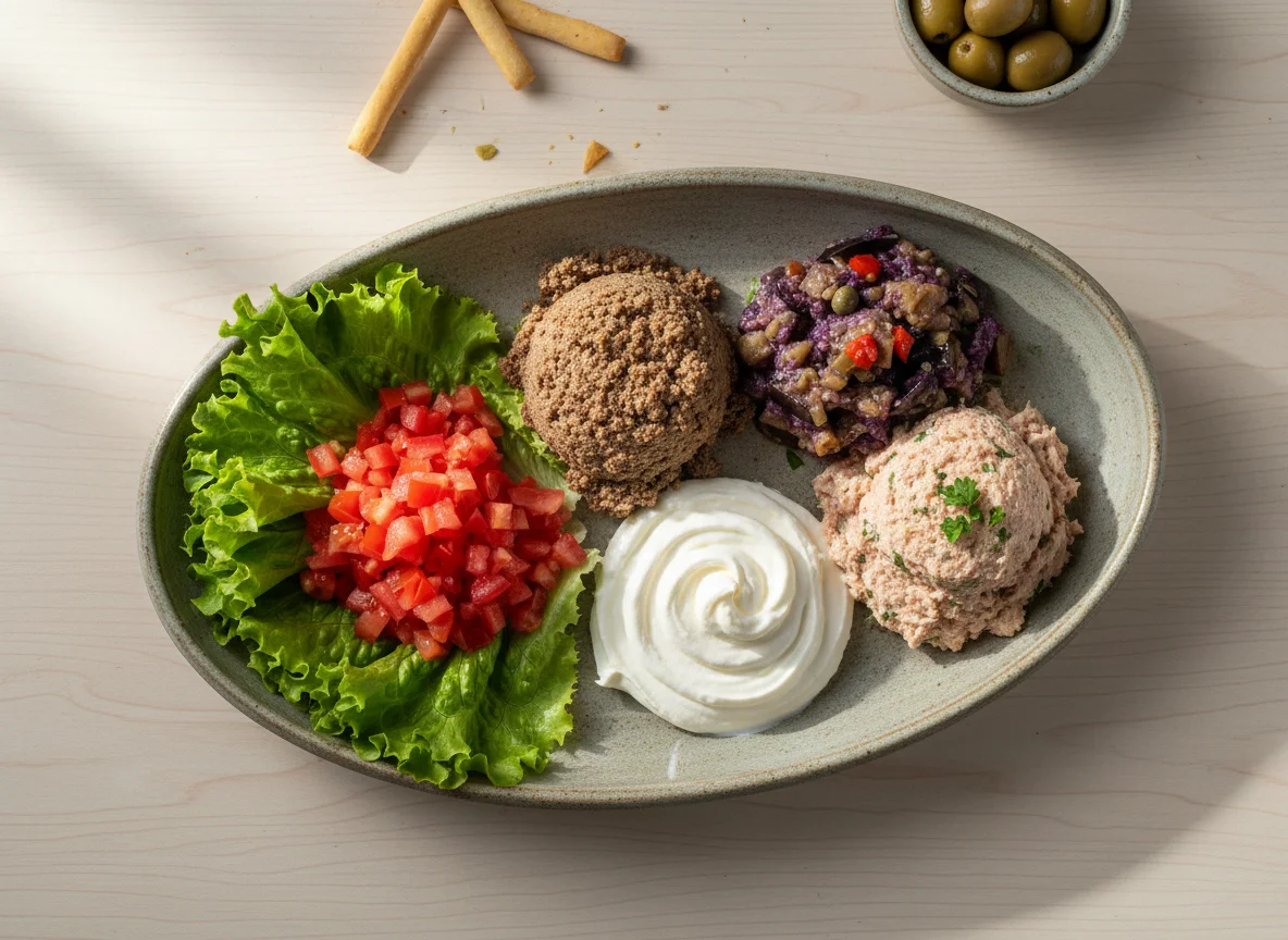 Prato de salada e patês photo