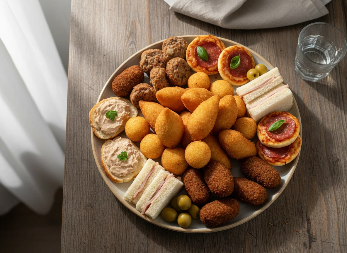 Prato de salgadinhos e lanches variados photo