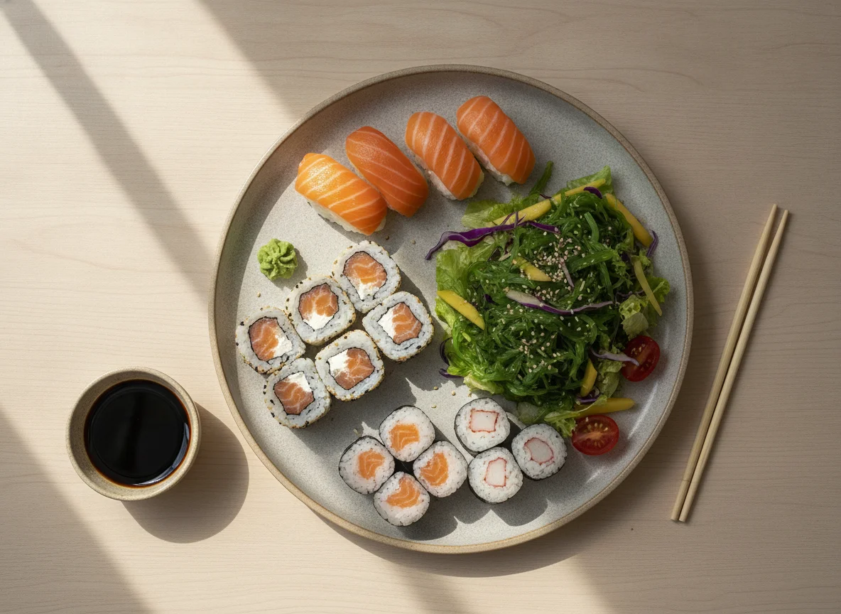 Prato de Sushi e Salada de Algas photo