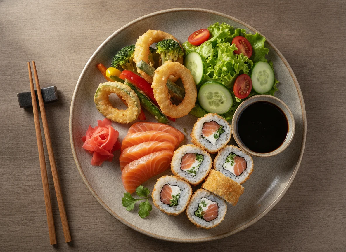 Prato de Sushi e Tempurá de Legumes photo