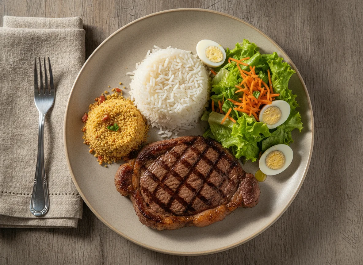 Prato Executivo com Bife, Arroz, Farofa e Salada photo