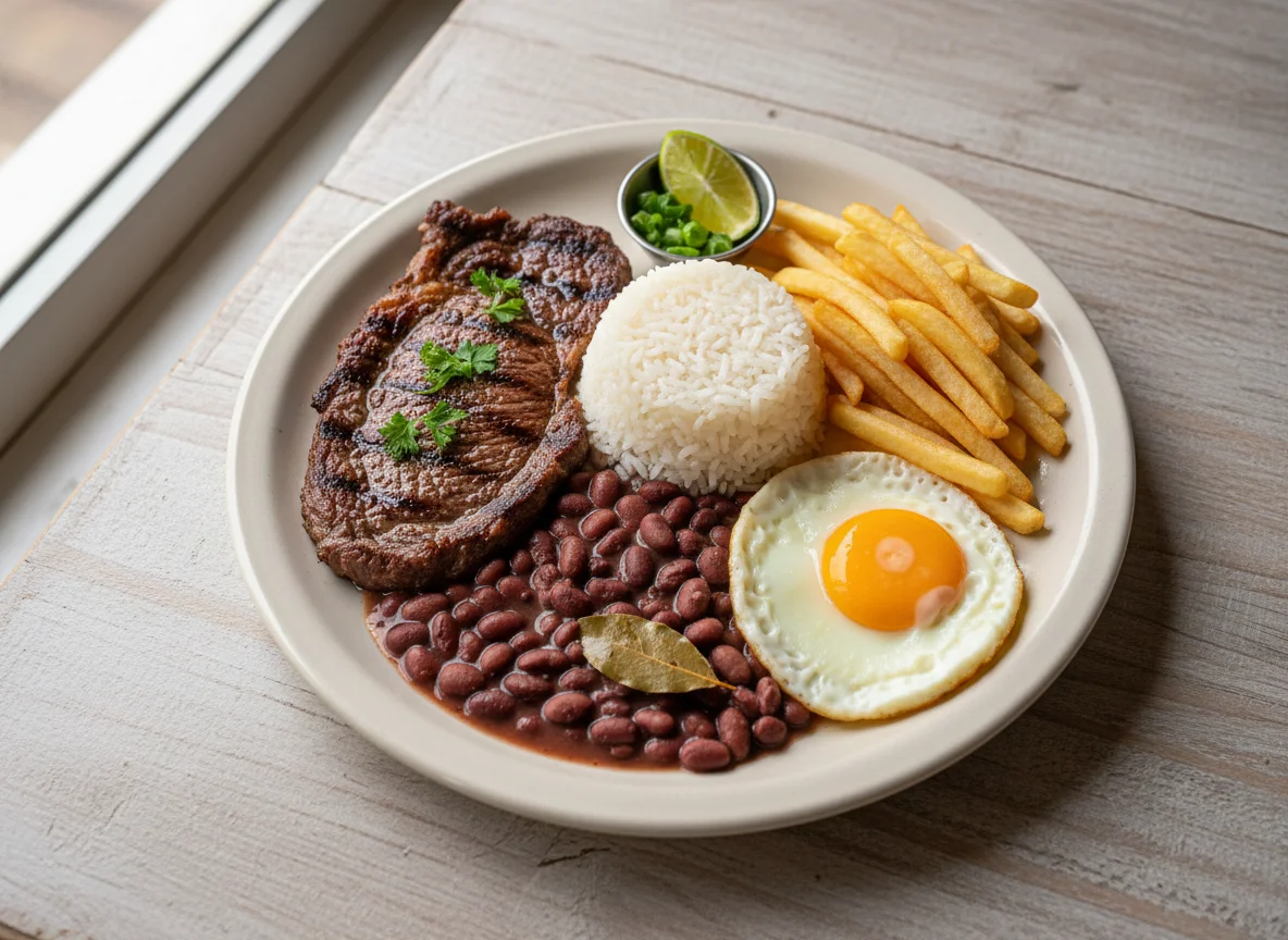 Prato Executivo com Bife, Arroz, Feijão, Ovo e Batata Frita photo