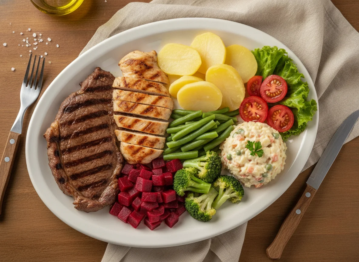 Prato Executivo com Bife, Frango e Salada photo