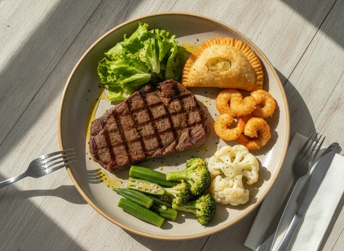 Prato Executivo com Carne, Pastel e Legumes photo