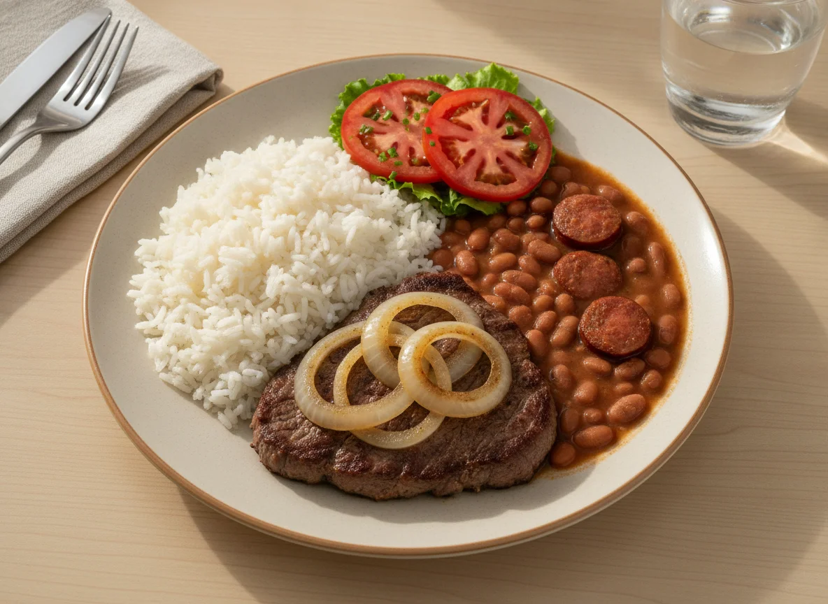 Prato Feito Brasileiro (Arroz, Feijão, Bife Acebolado e Salada) photo