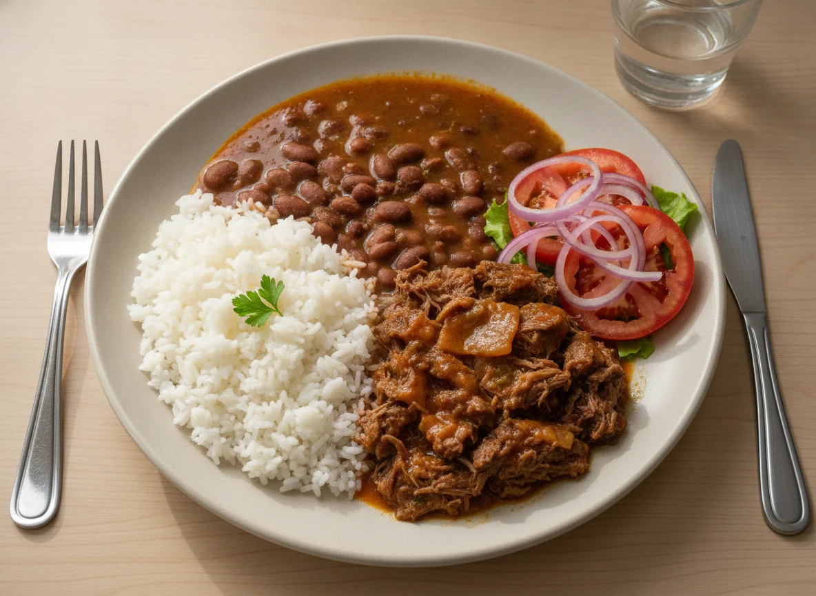 Prato Feito Brasileiro (Arroz, Feijão, Carne Cozida e Salada) photo
