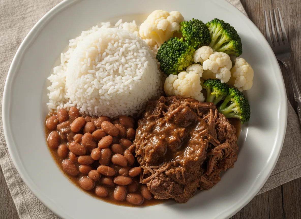 Prato Feito Brasileiro (Arroz, Feijão, Carne e Vegetais) photo