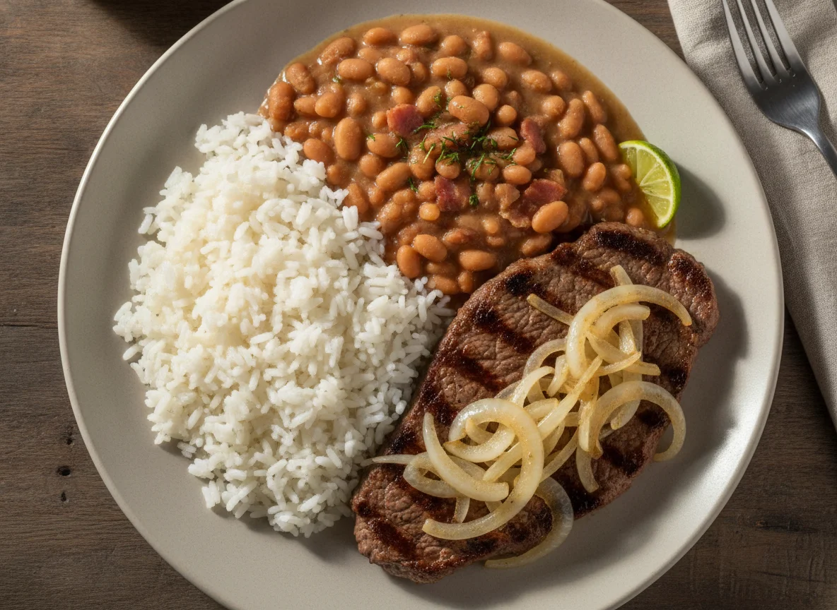 Prato Feito Brasileiro (Arroz, Feijão e Bife Acebolado) photo