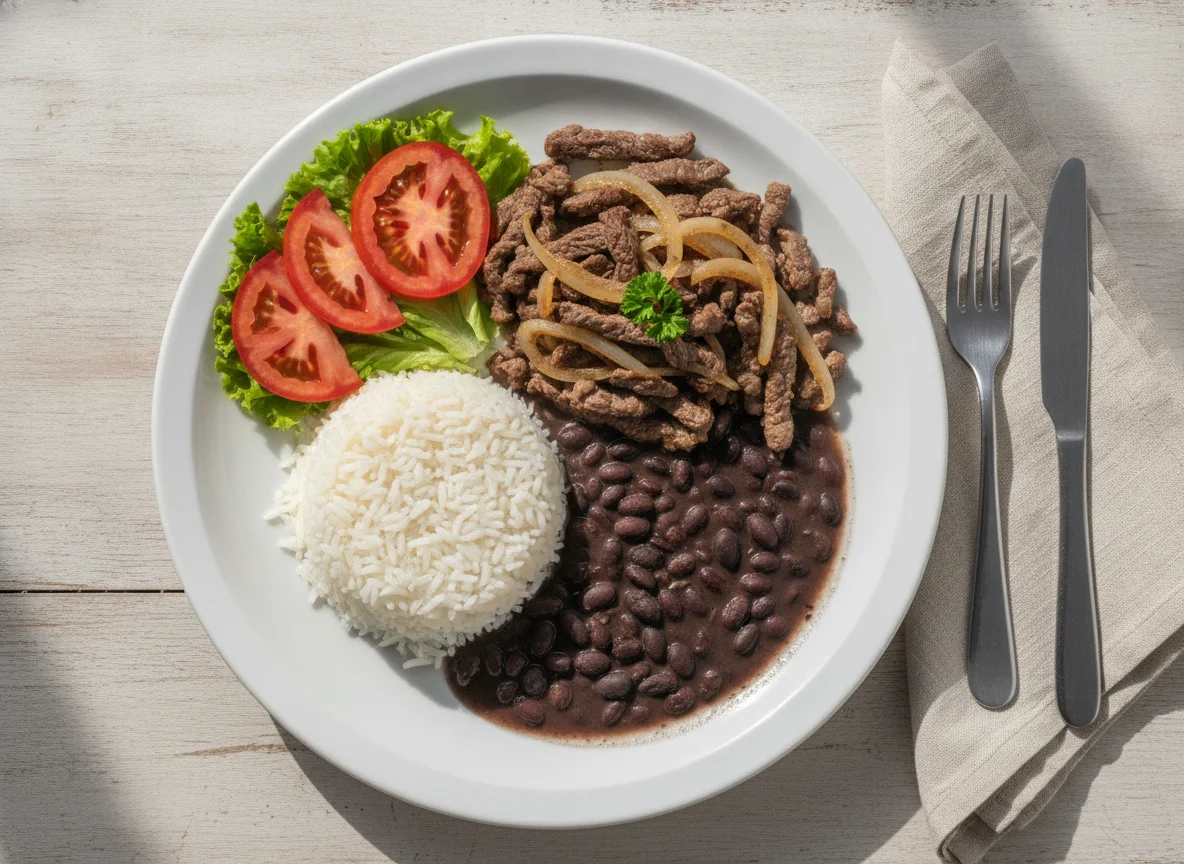 Prato Feito Brasileiro (Arroz, Feijão e Carne Acebolada) photo