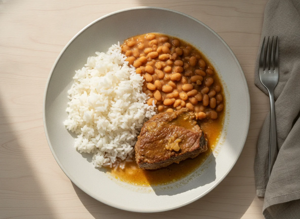 Prato Feito Brasileiro (Arroz, Feijão e Carne de Panela) photo