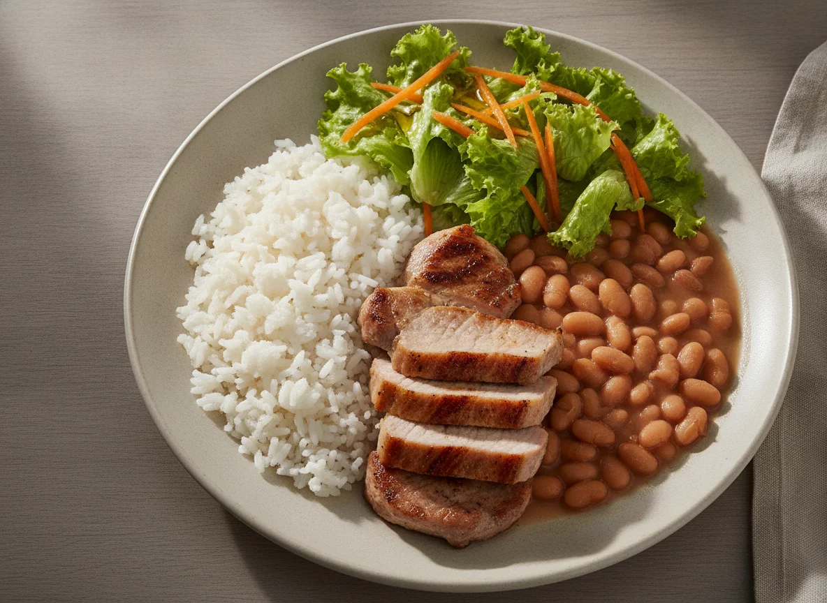 Prato Feito Brasileiro (Arroz, Feijão, Lombo de Porco e Salada) photo