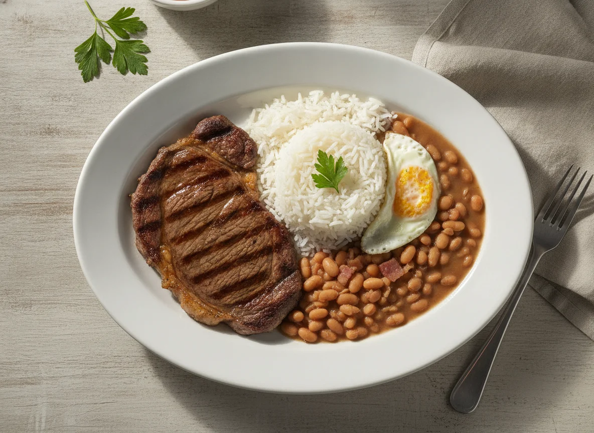 Prato Feito Brasileiro (Bife, Arroz e Feijão) photo