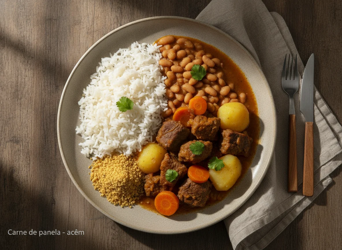 Prato Feito Brasileiro (Carne de Panela com Arroz, Feijão e Farofa) photo