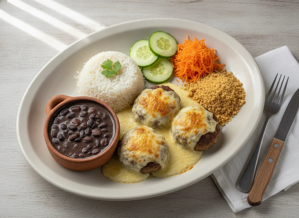 Prato Feito Brasileiro com Almôndega e Gratinado photo