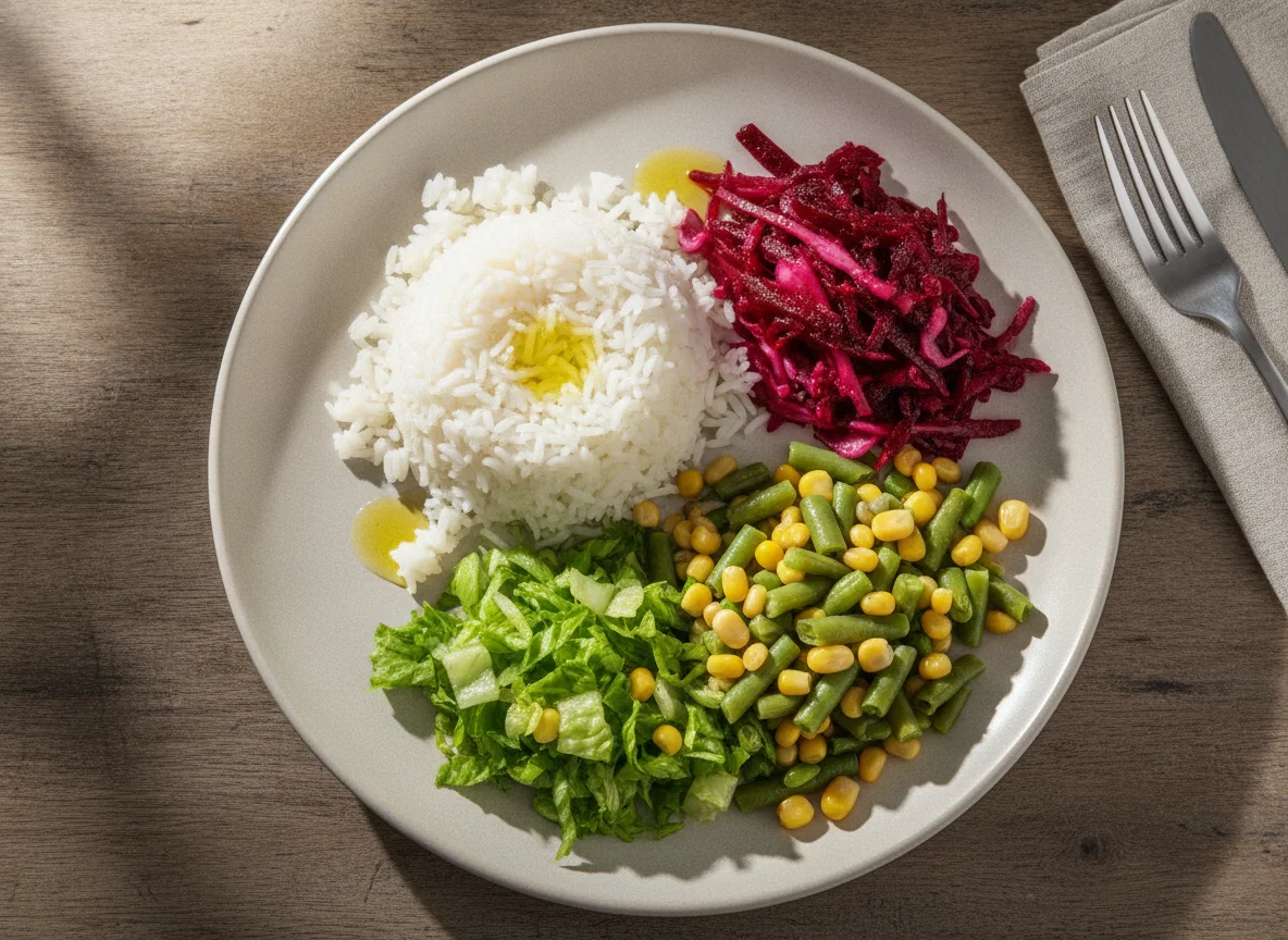 Prato Feito Brasileiro com Arroz, Saladas e Legumes photo