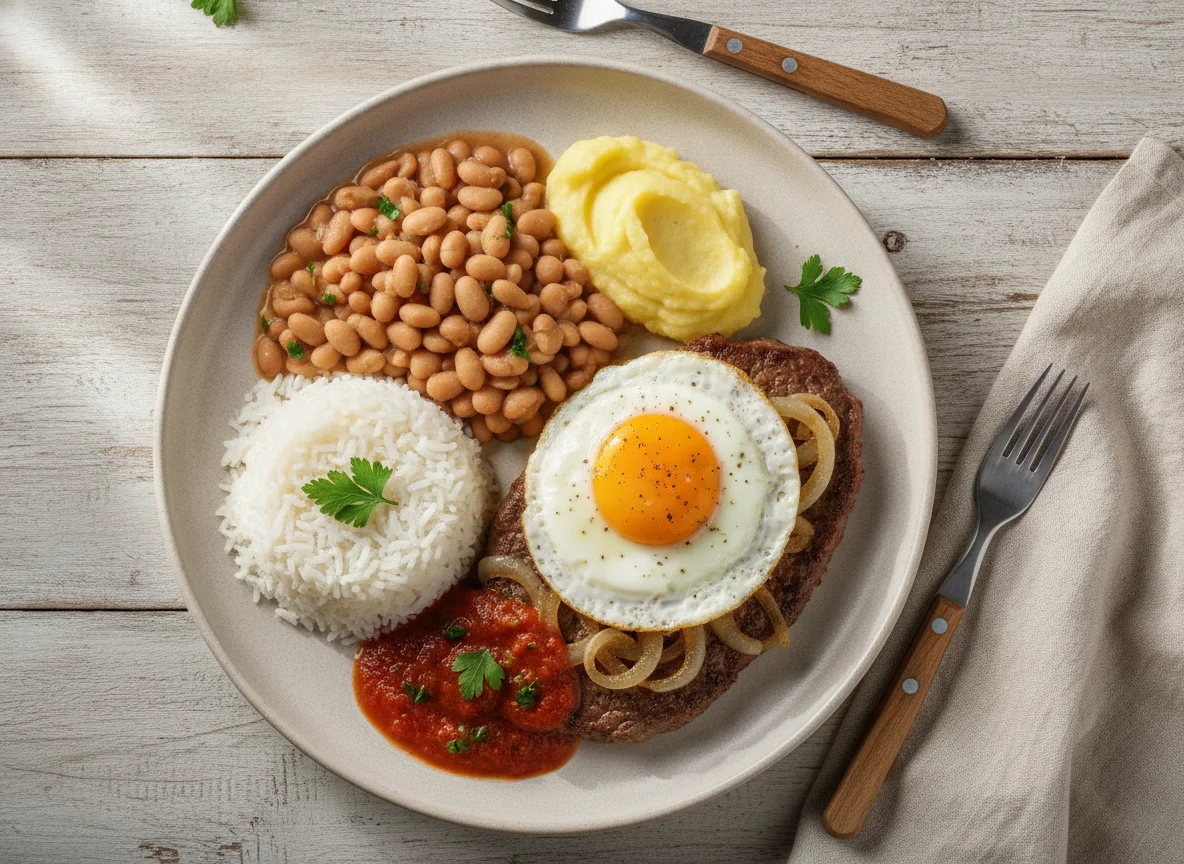 Prato Feito Brasileiro com Bife a Cavalo photo