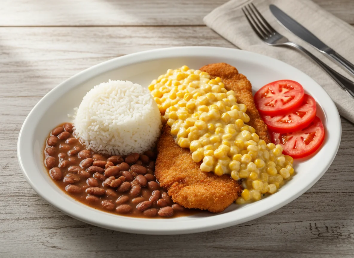 Prato feito brasileiro com bife à milanesa photo
