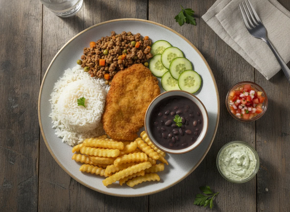 Prato Feito Brasileiro com Bife à Milanesa e Acompanhamentos photo