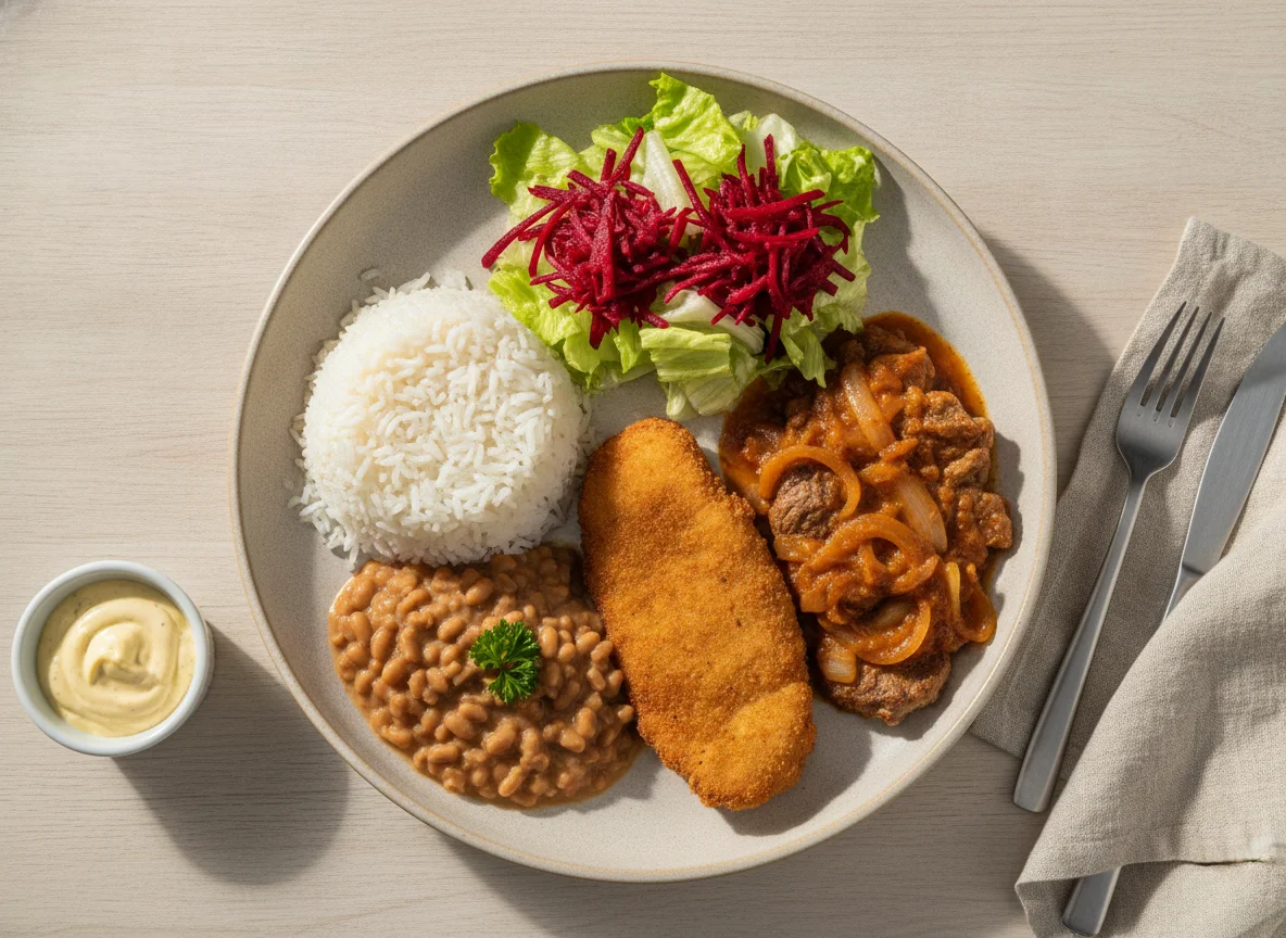 Prato Feito Brasileiro com Bife à Milanesa e Salada photo