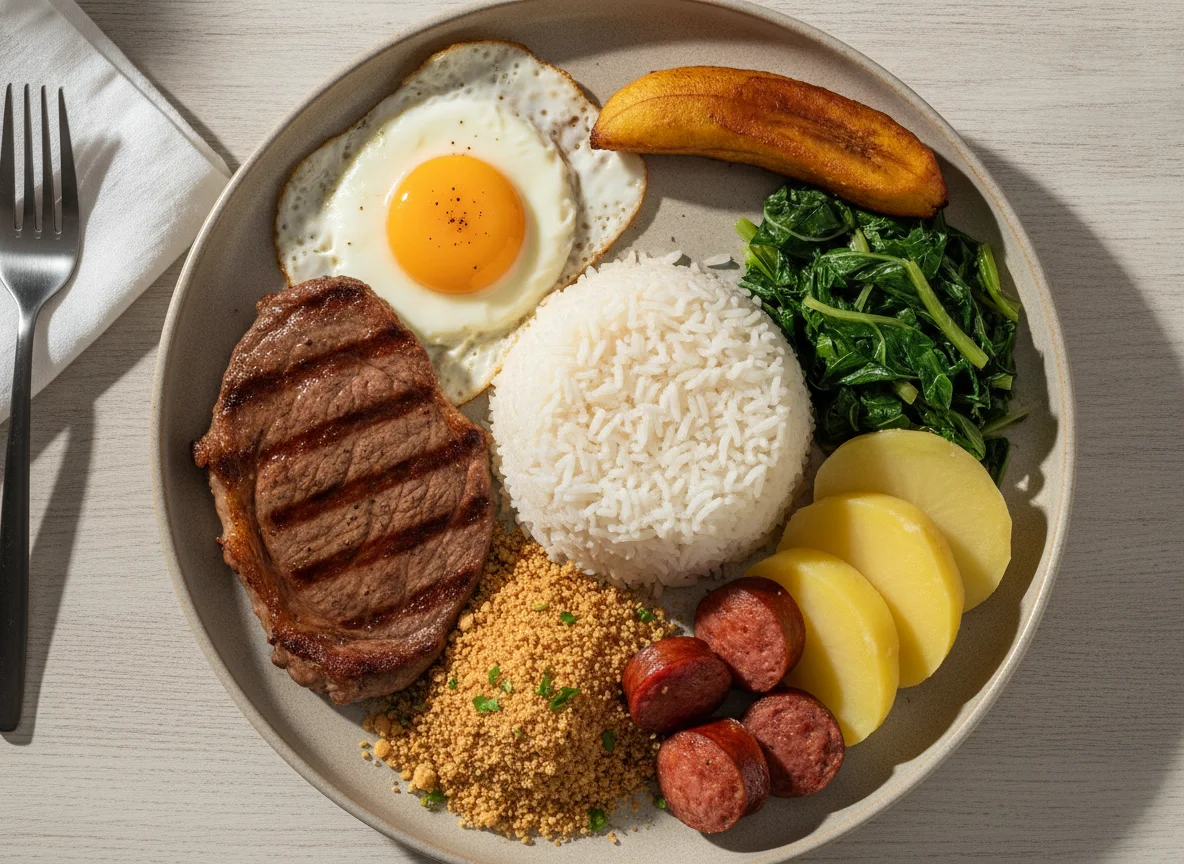 Prato Feito Brasileiro com Bife e Ovo photo