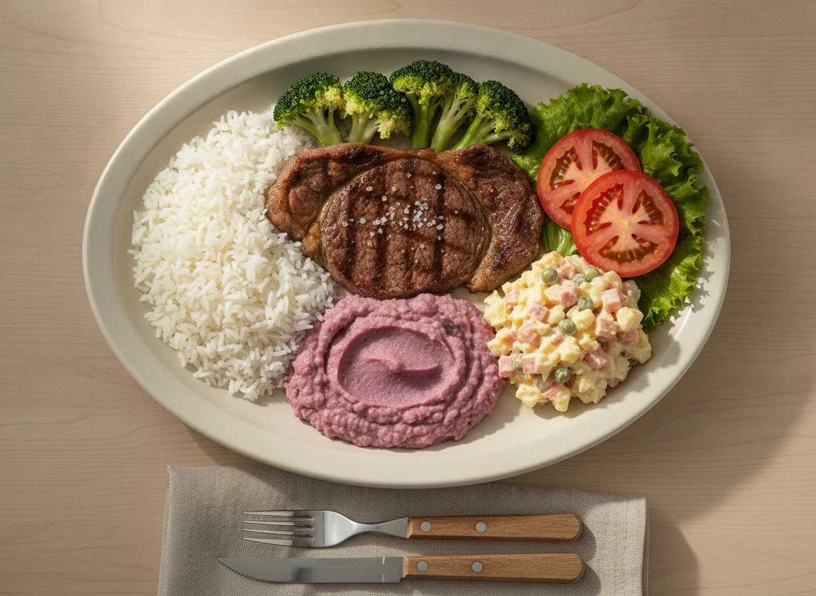 Prato Feito Brasileiro com Bife e Salada de Maionese photo