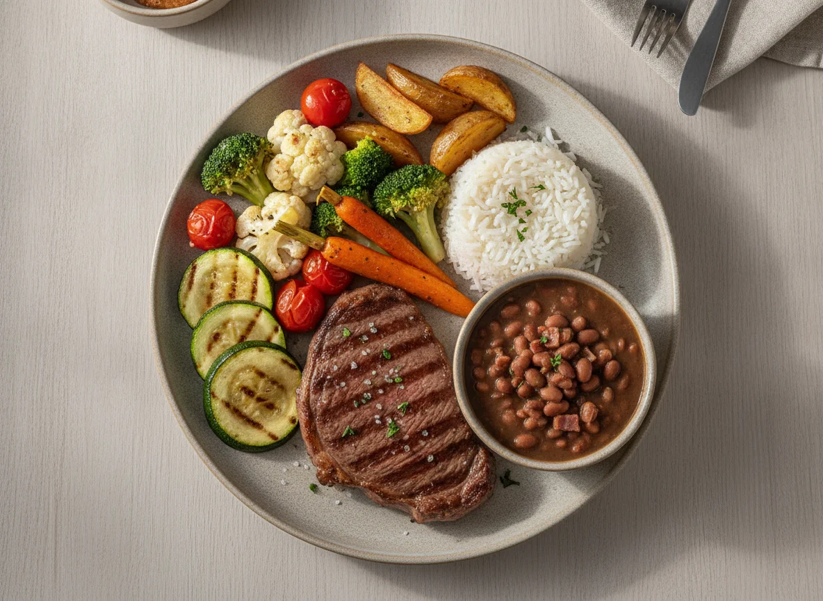 Prato Feito Brasileiro com Bife e Vegetais photo