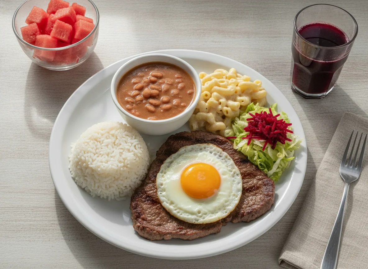 Prato Feito Brasileiro com Bife, Ovo e Acompanhamentos photo