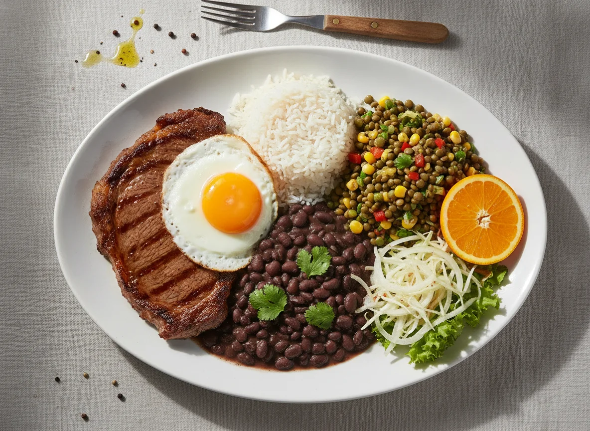 Prato Feito Brasileiro com Bife, Ovo e Salada photo