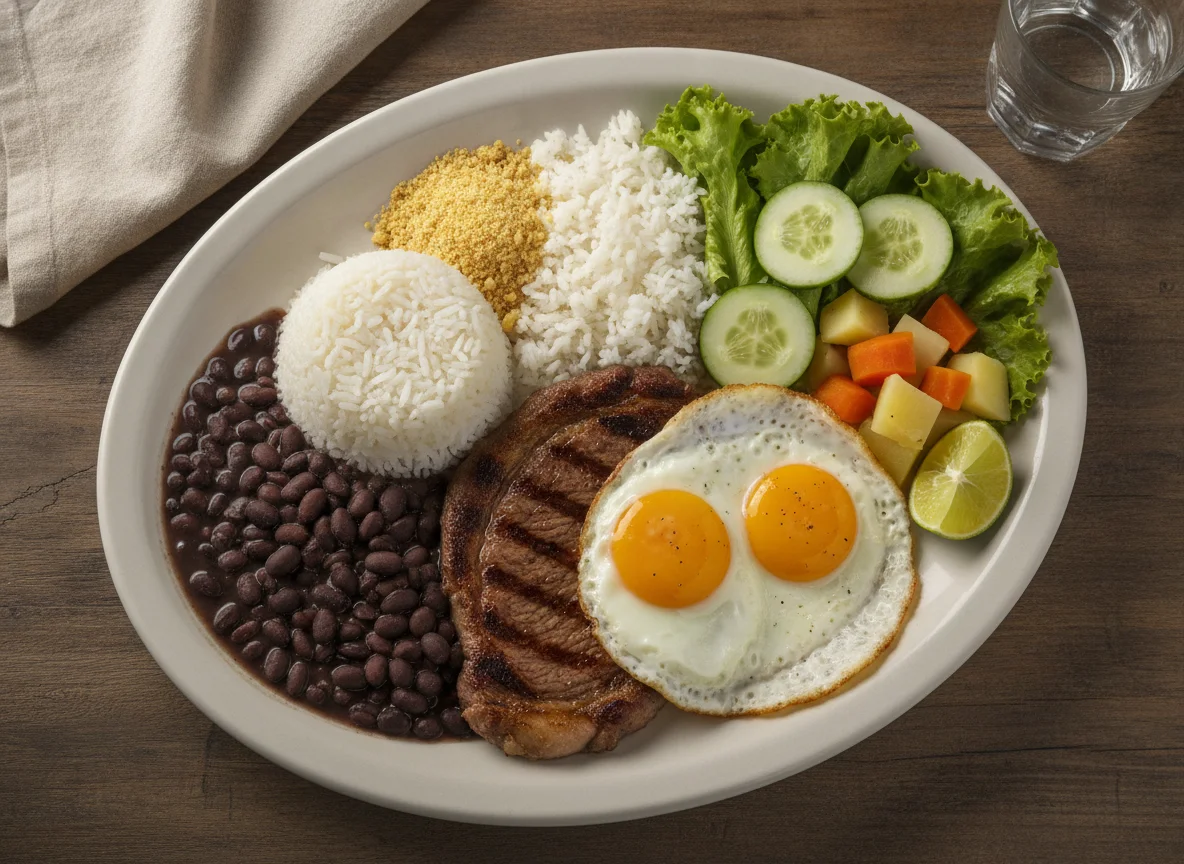 Prato Feito Brasileiro com Bife, Ovos e Salada photo