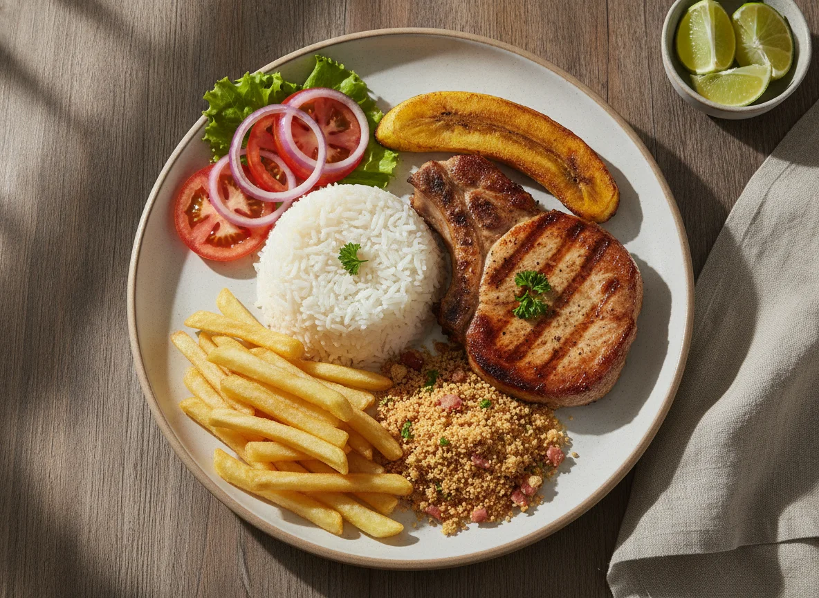 Prato Feito Brasileiro com Bisteca e Banana photo
