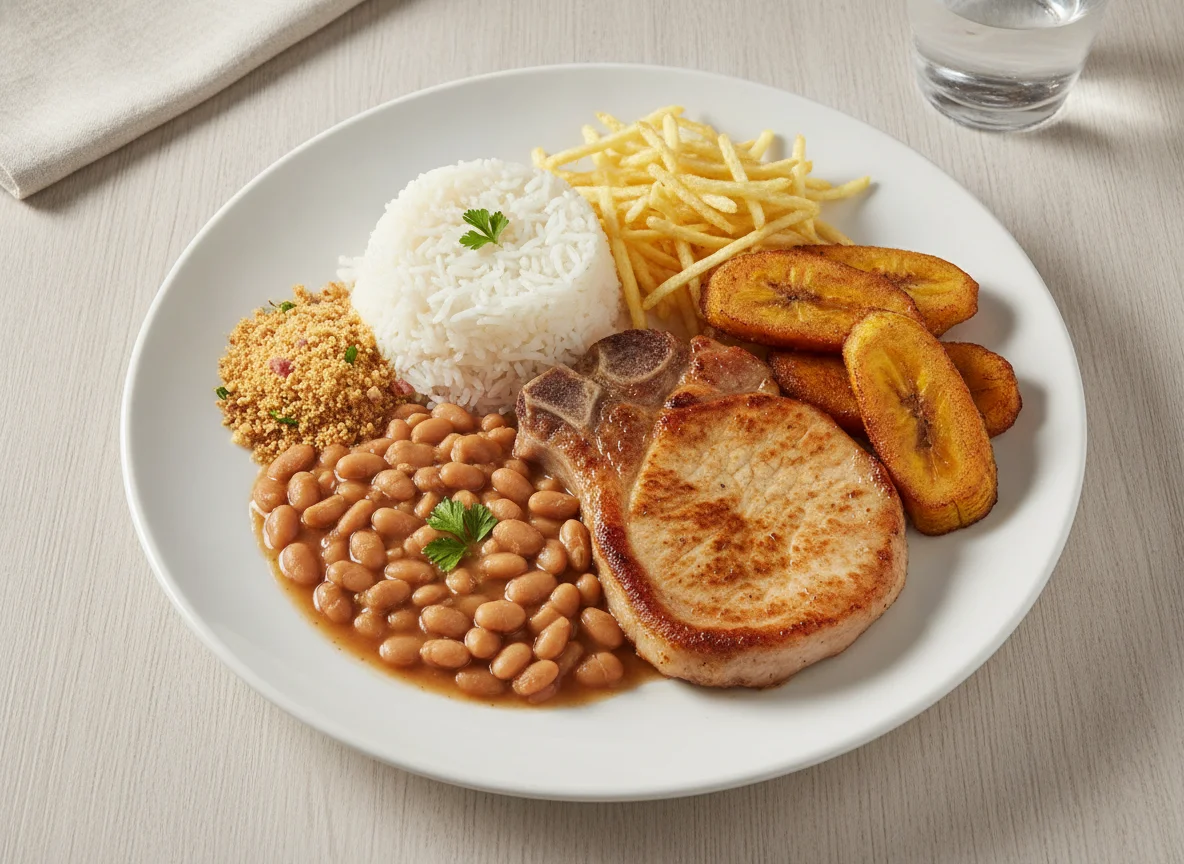 Prato Feito Brasileiro com Bisteca e Banana Frita photo