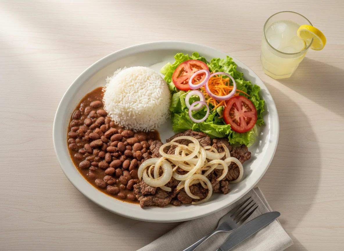 Prato Feito Brasileiro com Carne Acebolada photo