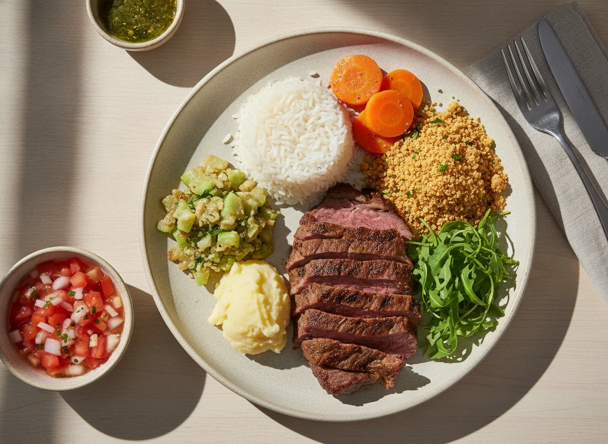 Prato Feito Brasileiro com Carne Assada e Farofa photo