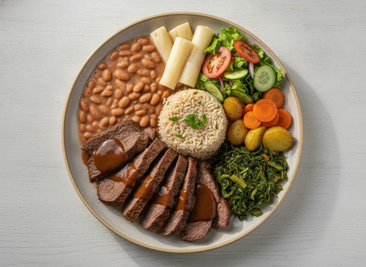Prato Feito Brasileiro com Carne Assada e Molho Madeira photo