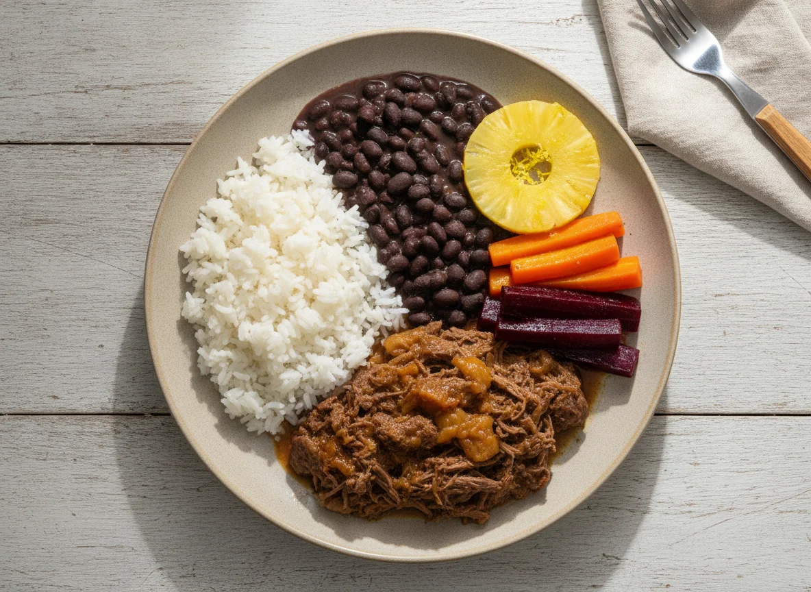 Prato Feito Brasileiro com Carne Cozida e Acompanhamentos photo