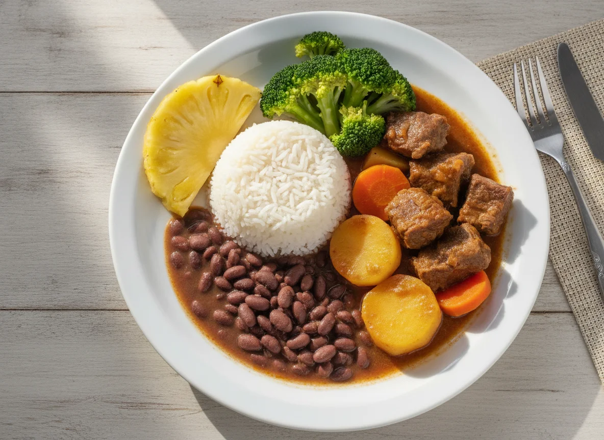 Prato Feito Brasileiro com Carne Cozida e Brócolis photo