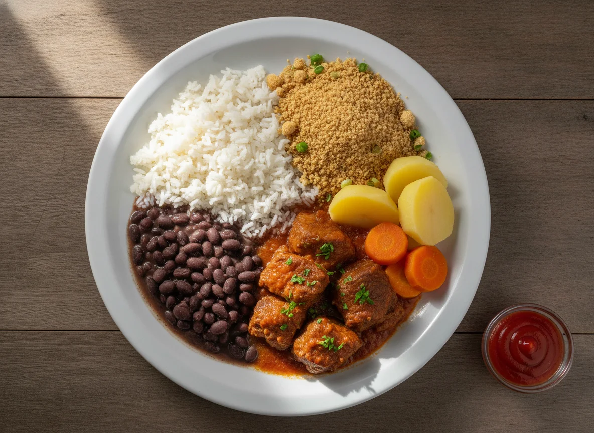 Prato Feito Brasileiro com Carne Cozida e Farofa photo