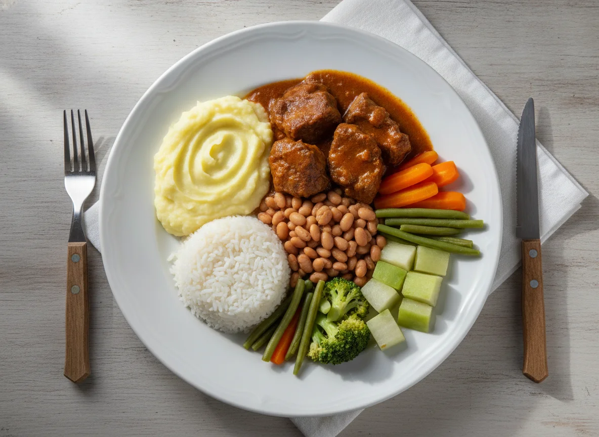 Prato Feito Brasileiro com Carne Cozida e Legumes photo